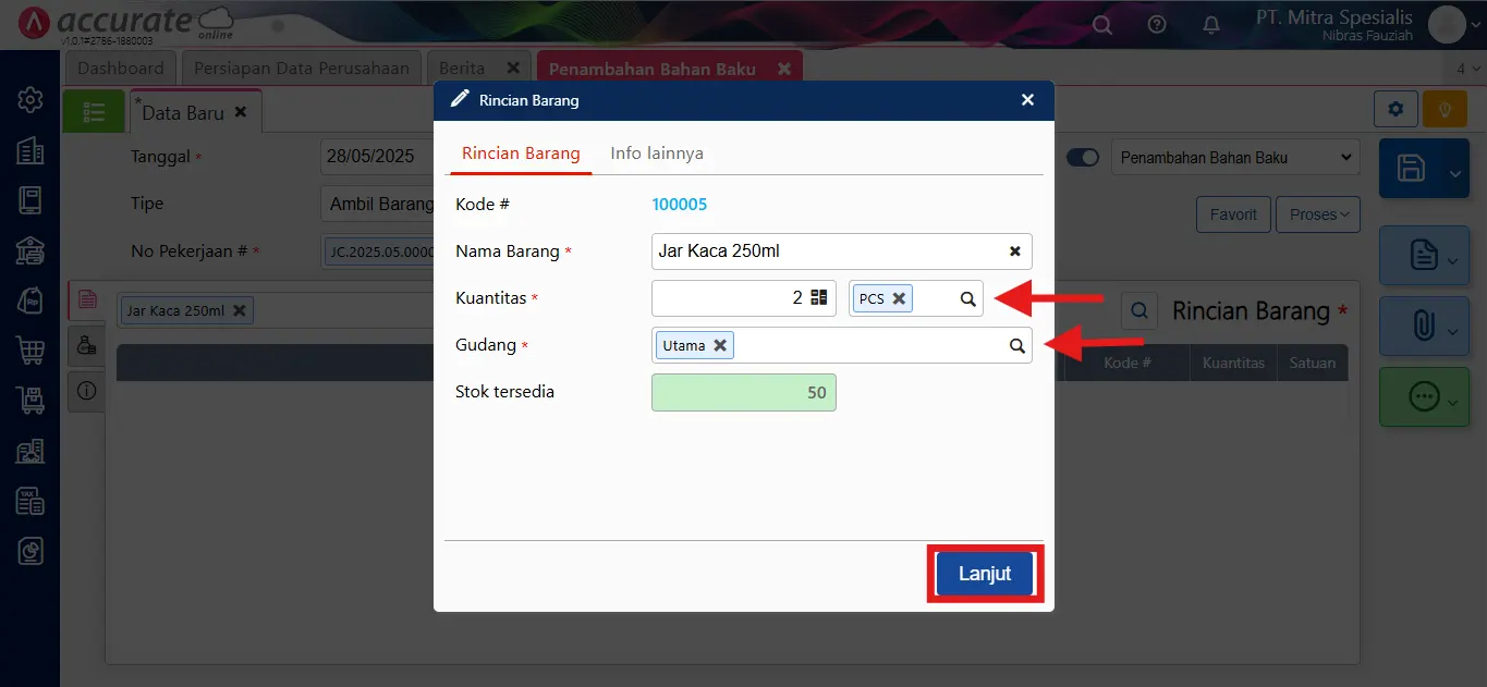 Cara mencatat penambahan bahan baku